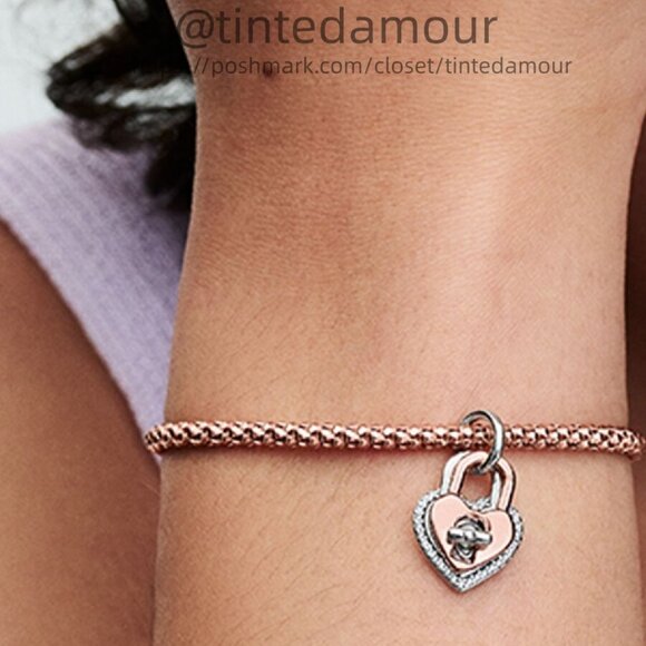 Pandora Two-tone Twistable Heart Padlock Double Dangle Charm|Two-tone - Picture 2 of 2